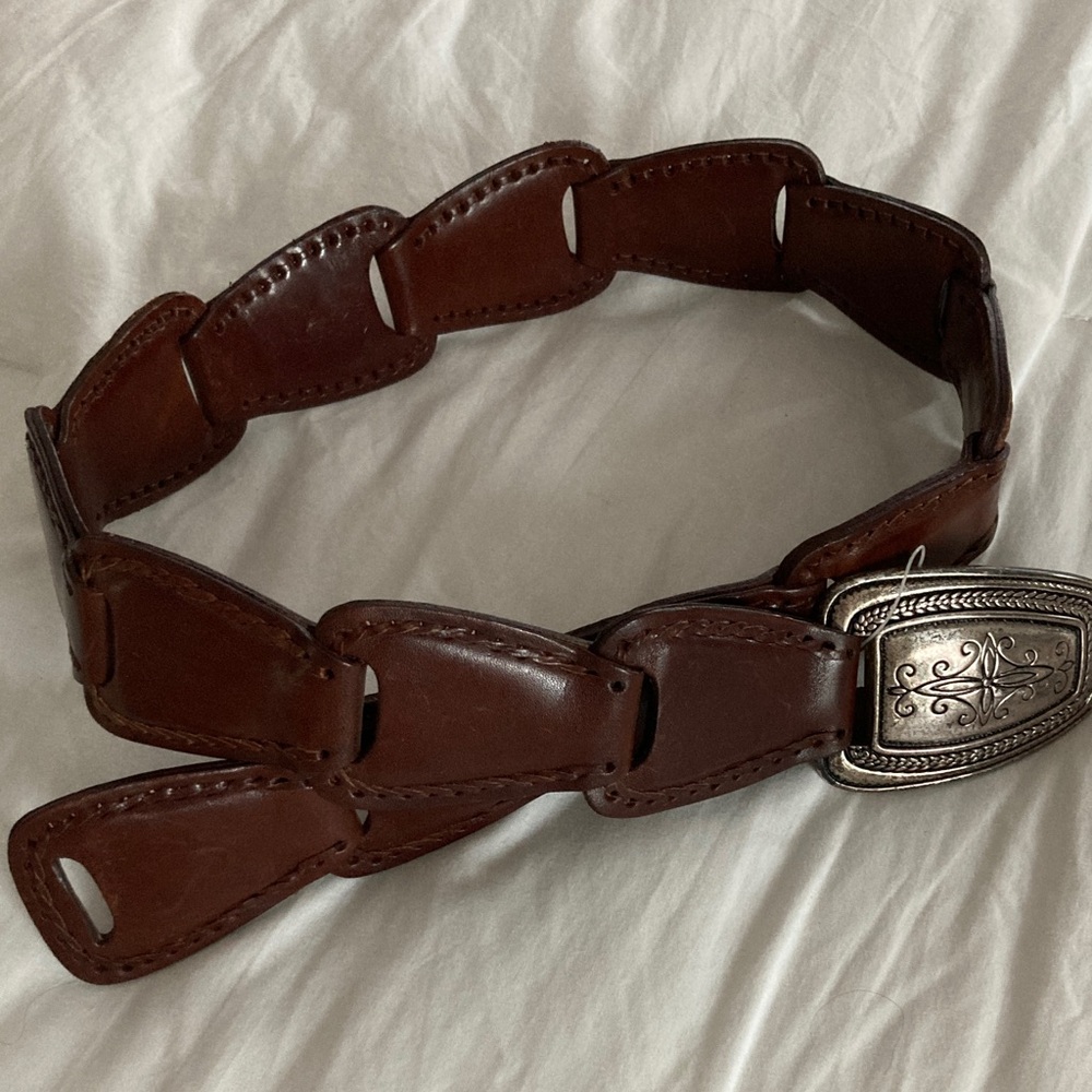 🆕 Olga Santini Women's Brown Genuine Italian Leather Belt with Silver Buckle (S)